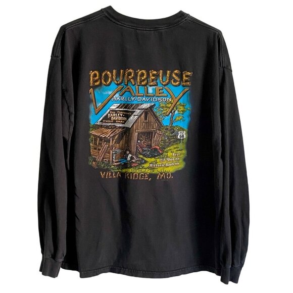 Vintage Harley Davidson Long Sleeve Tee Bourbeuse Valley Ridge Mo. Rt 66 Mens XL - Picture 1 of 10